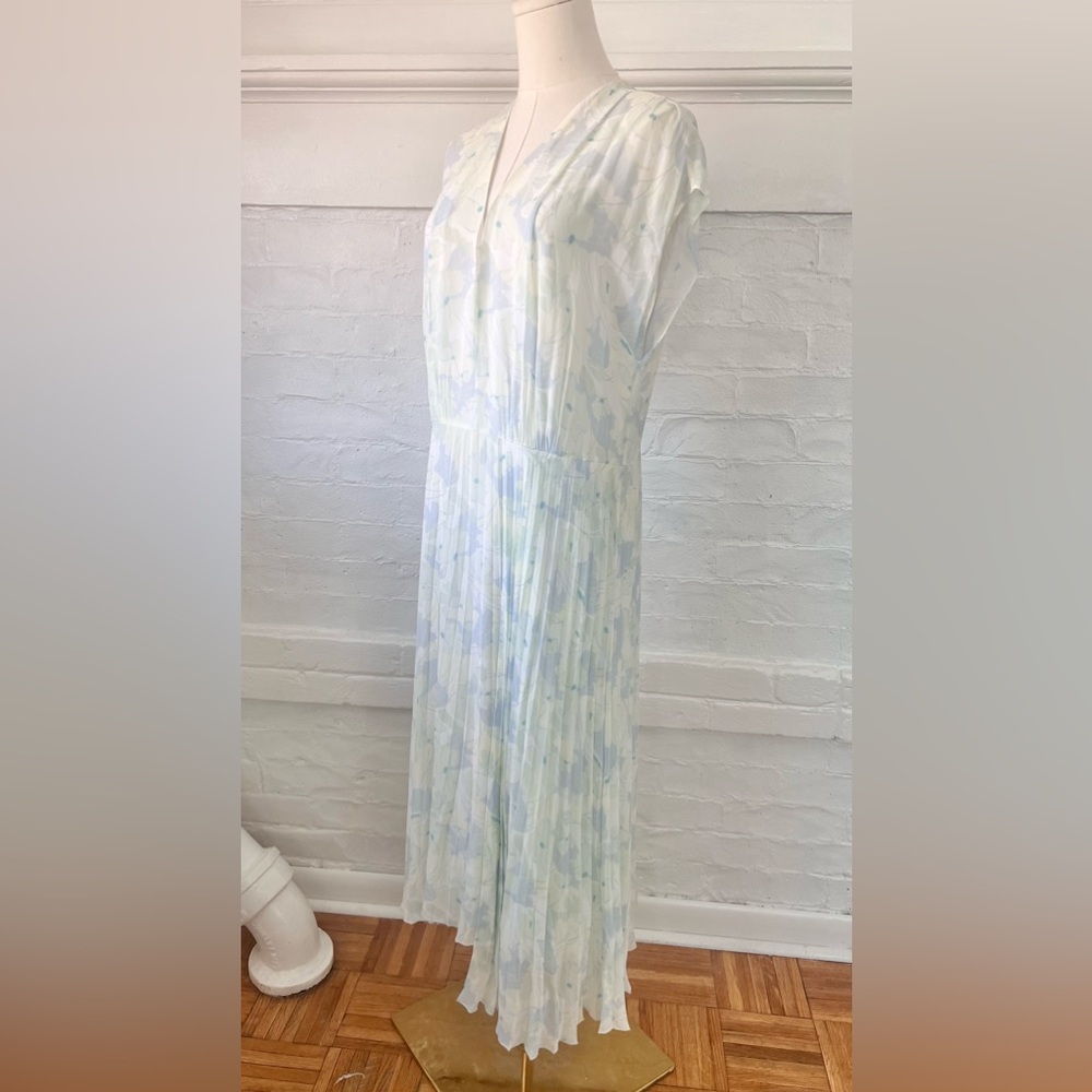 Lewit Chiffon Pastel Floral Midi Dress Pleated Skirt Cap Sleeve - Picture 4 of 17